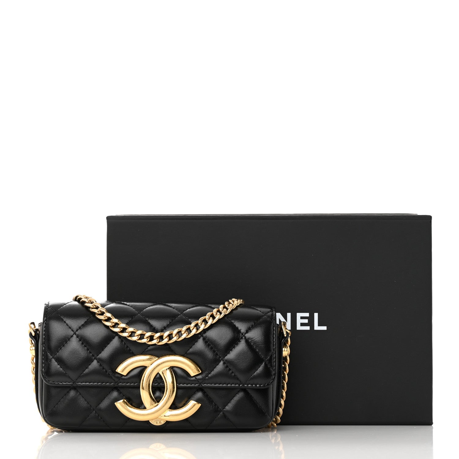 Chanel Shiny Calfskin Quilted Flap Phone Holder With Chain Black 12 of 12