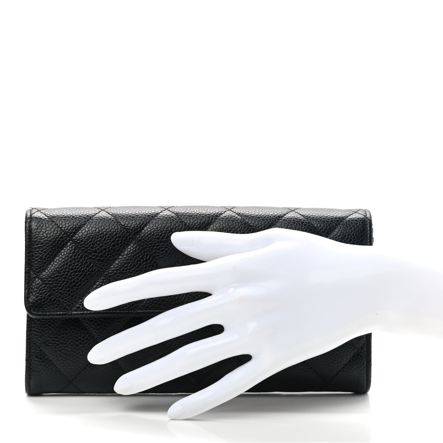 Caviar Quilted Large Gusset Flap Wallet Black