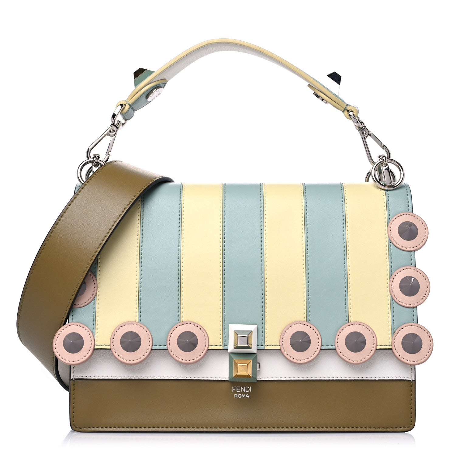 Fendi Vitello Liberty Pequin Inlay Studded Kan I Shoulder Bag Multicolor 1 of 11