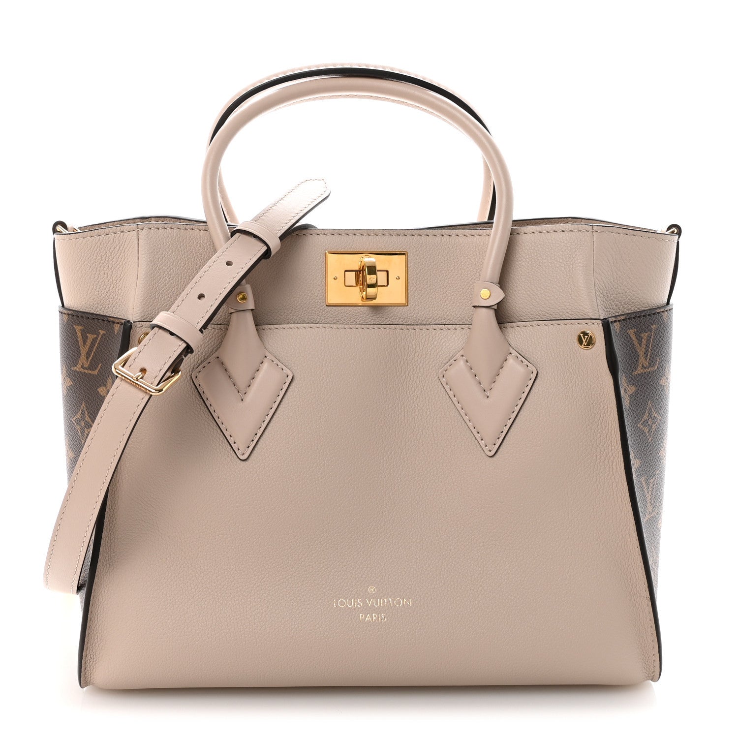 Louis Vuitton Calfskin Monogram On My Side MM Greige 1 of 9