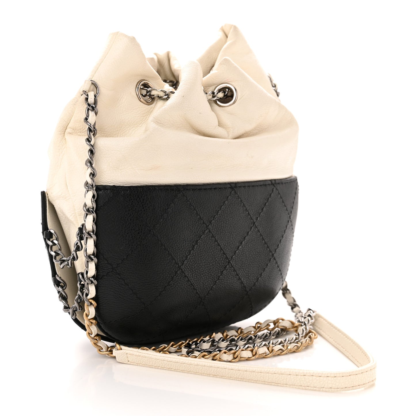 Aged Calfskin Quilted Small Gabrielle Bucket White Black