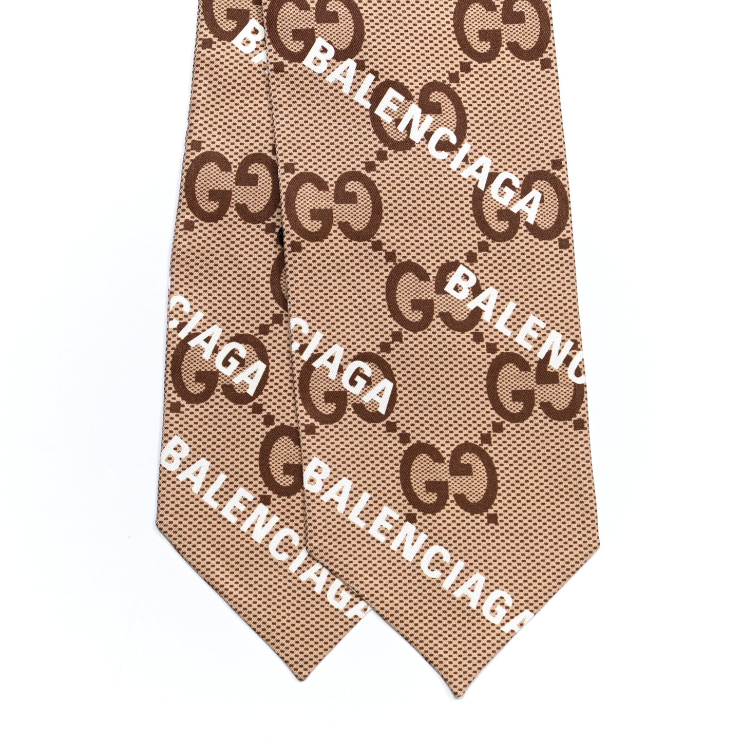 X BALENCIAGA Silk Twill Maxi GG Monogram GG B Neck Bow Scarf Beige White