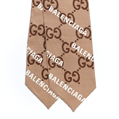 Gucci X BALENCIAGA Silk Twill Maxi GG Monogram GG B Neck Bow Scarf Beige White 2 of 4