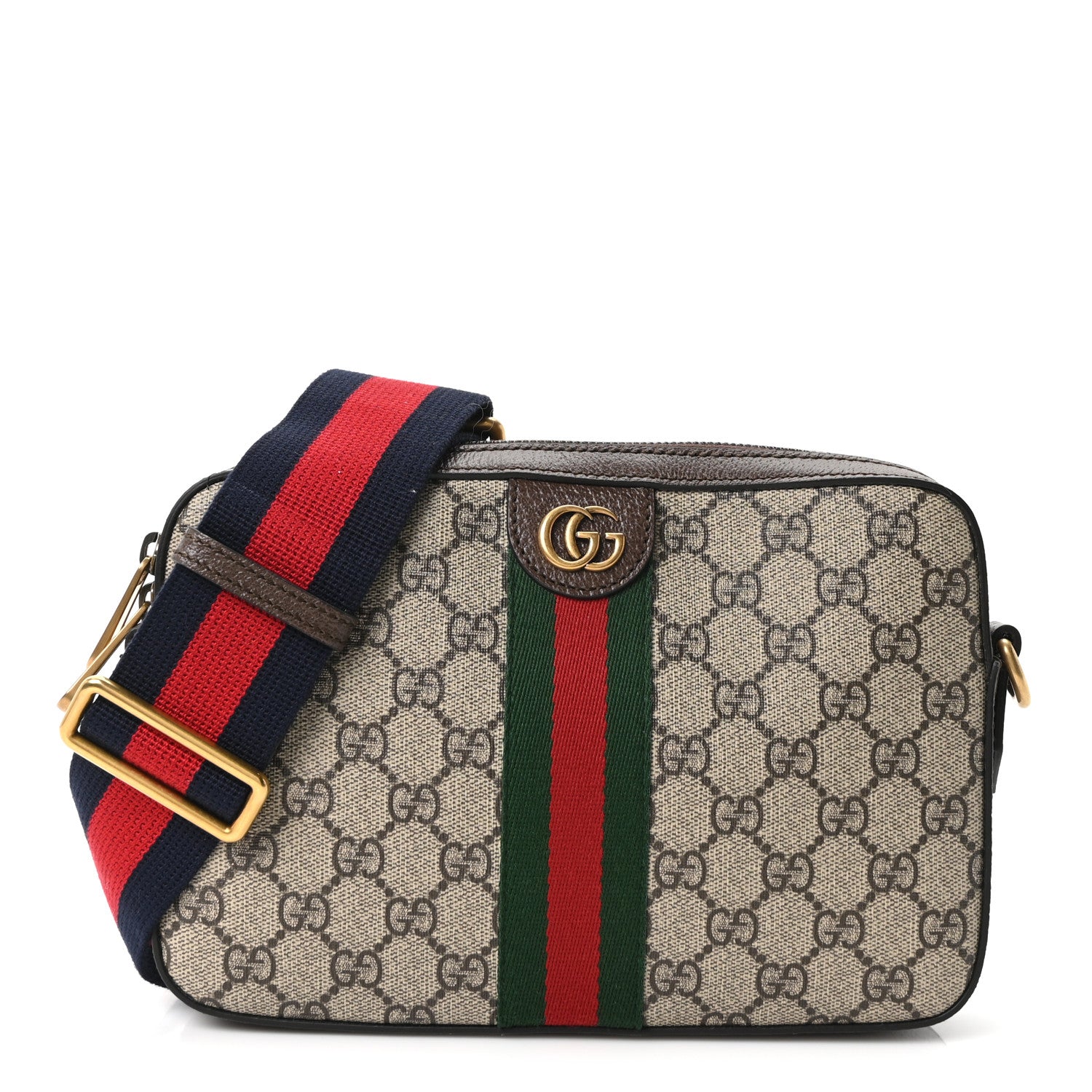 Gucci GG Supreme Monogram Textured Dollar Calfskin Web Ophidia Wristlet Shoulder Bag Beige Ebony New Acero 1 of 9