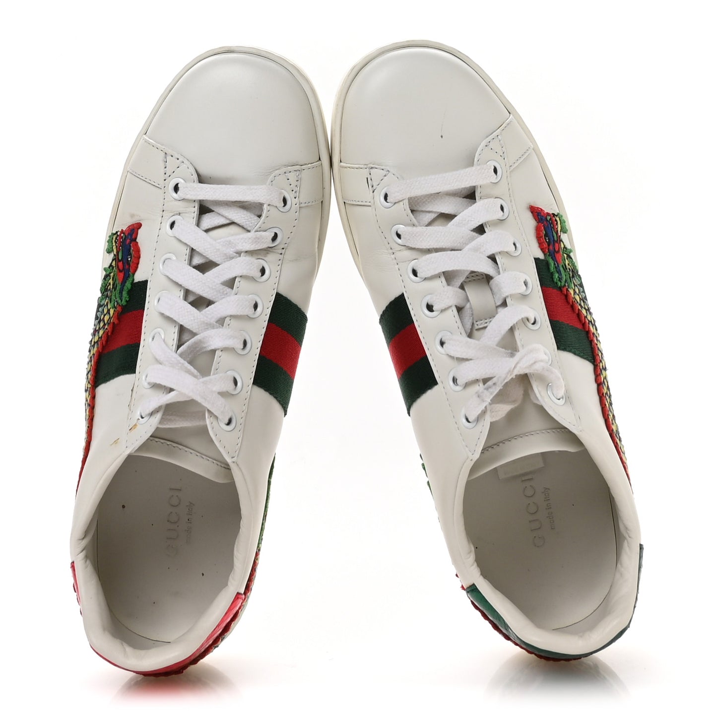Calfskin Ayers Dragon Embroidered Womens Ace Sneakers 38 White