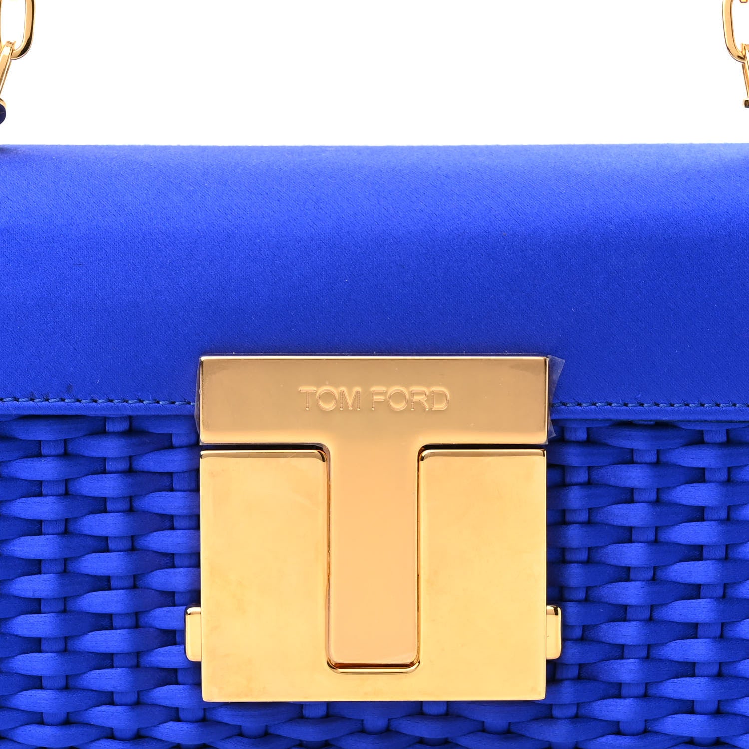 Tom Ford Woven Satin Medium 001 Chain Bag Electric Blue 7 of 10