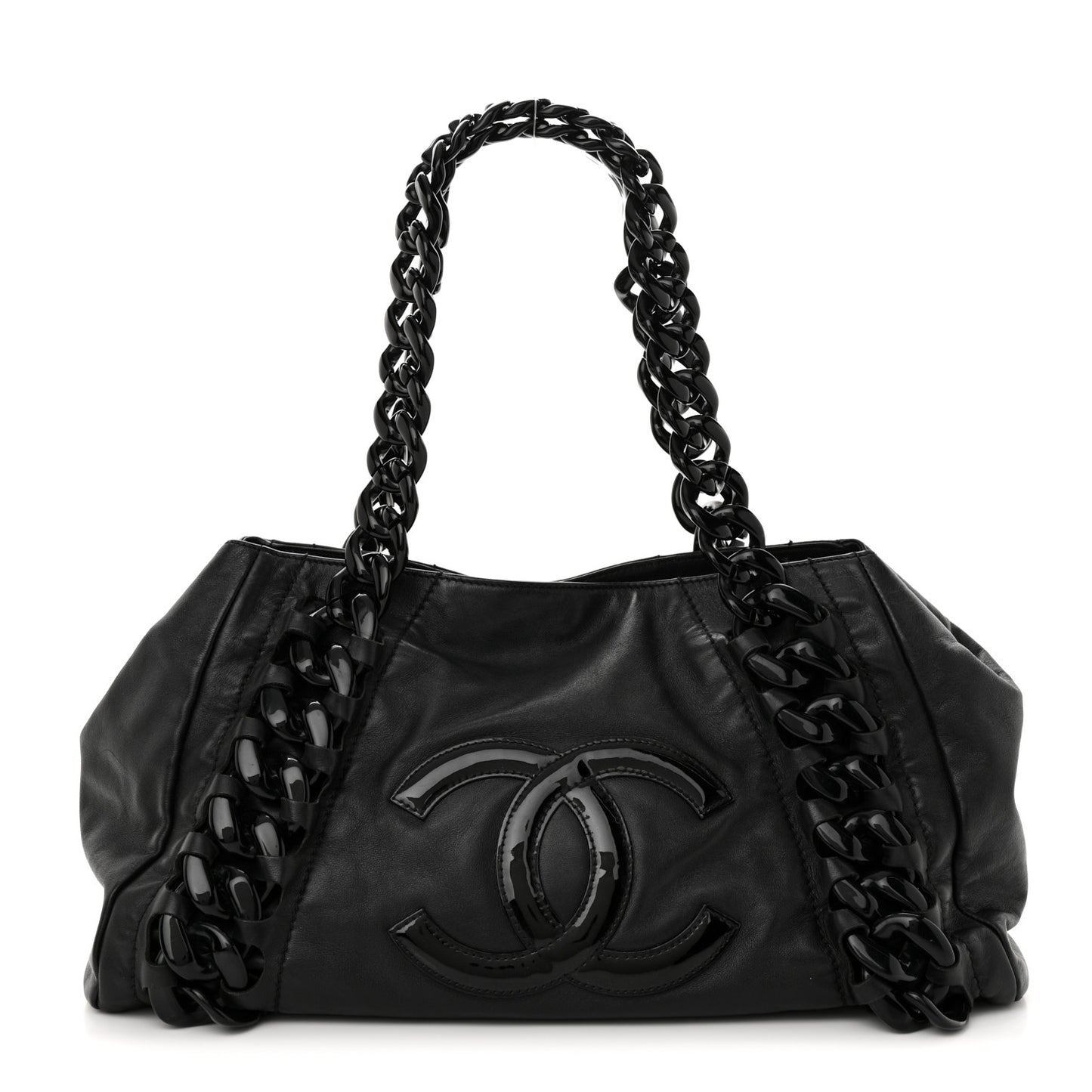 Calfskin Modern Chain Rhodoid East West Tote Black