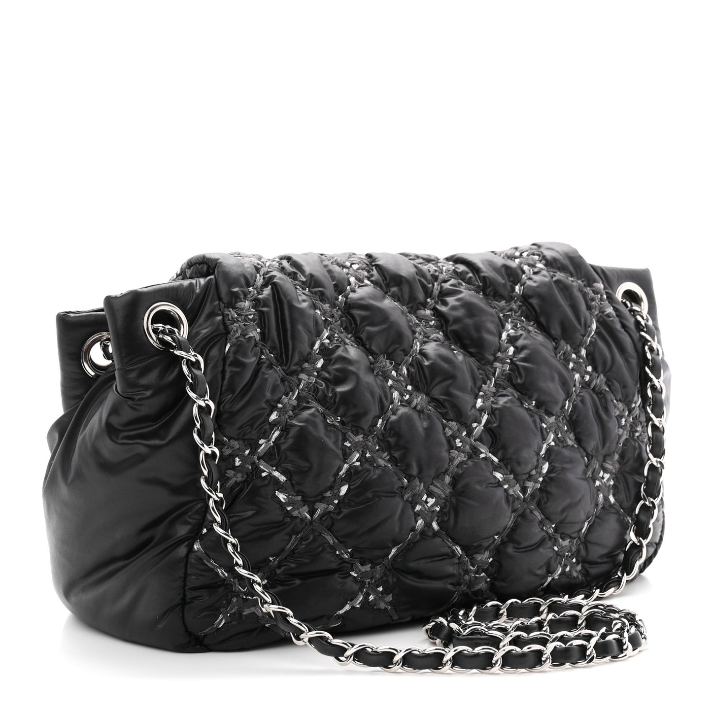 Nylon Quilted Tweed Stitch Bubble Flap Black