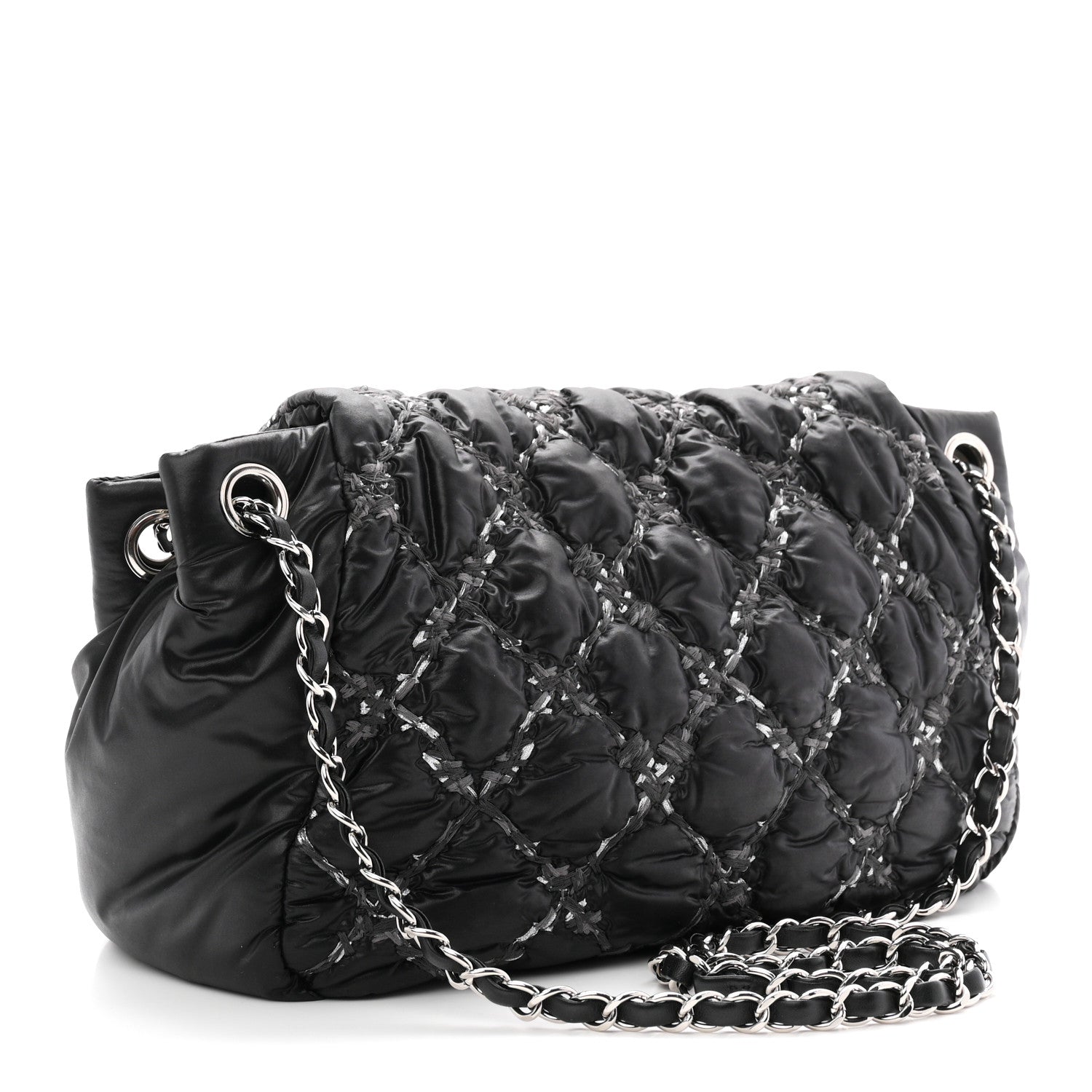 Chanel Nylon Quilted Tweed Stitch Bubble Flap Black 3 of 11