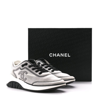 Chanel Calfskin Mesh Lycra Womens Logo Sneakers 38.5 White Grey 9 of 9