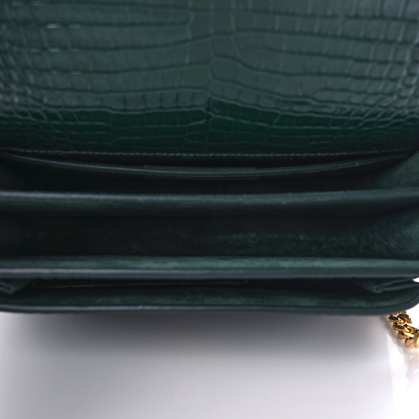 Calfskin Crocodile Embossed Medium Monogram Sunset Dark Mint