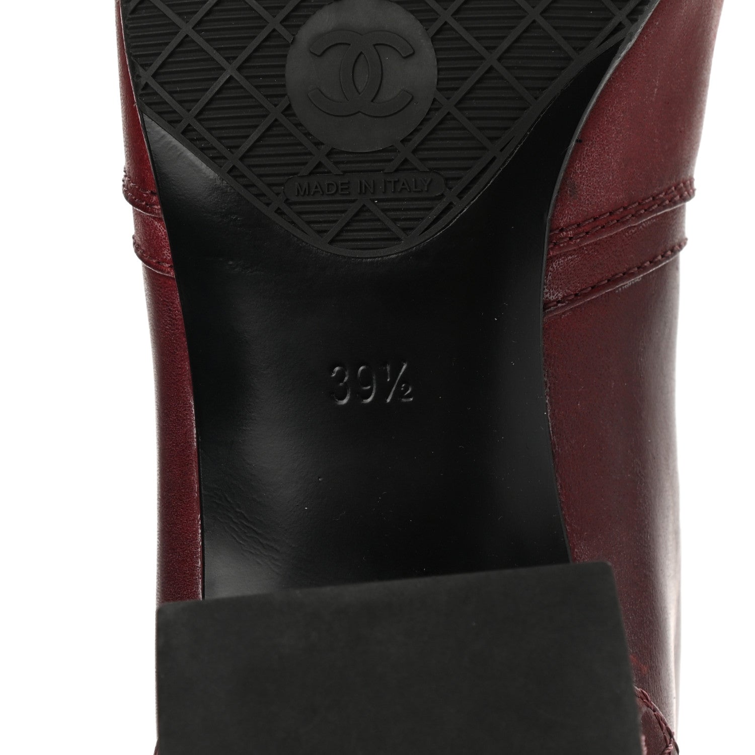 Chanel Calfskin Stitched Boots 39.5 Burgundy 6 of 8