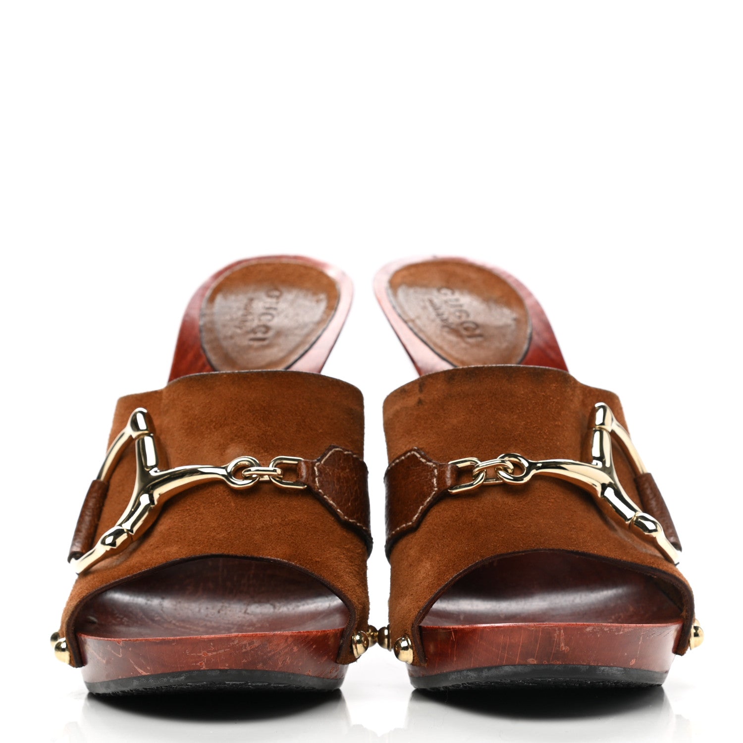 Gucci Suede Boarskin Icon Bit Platform Clog High Heel Slide Sandals 6 Nut 2 of 13