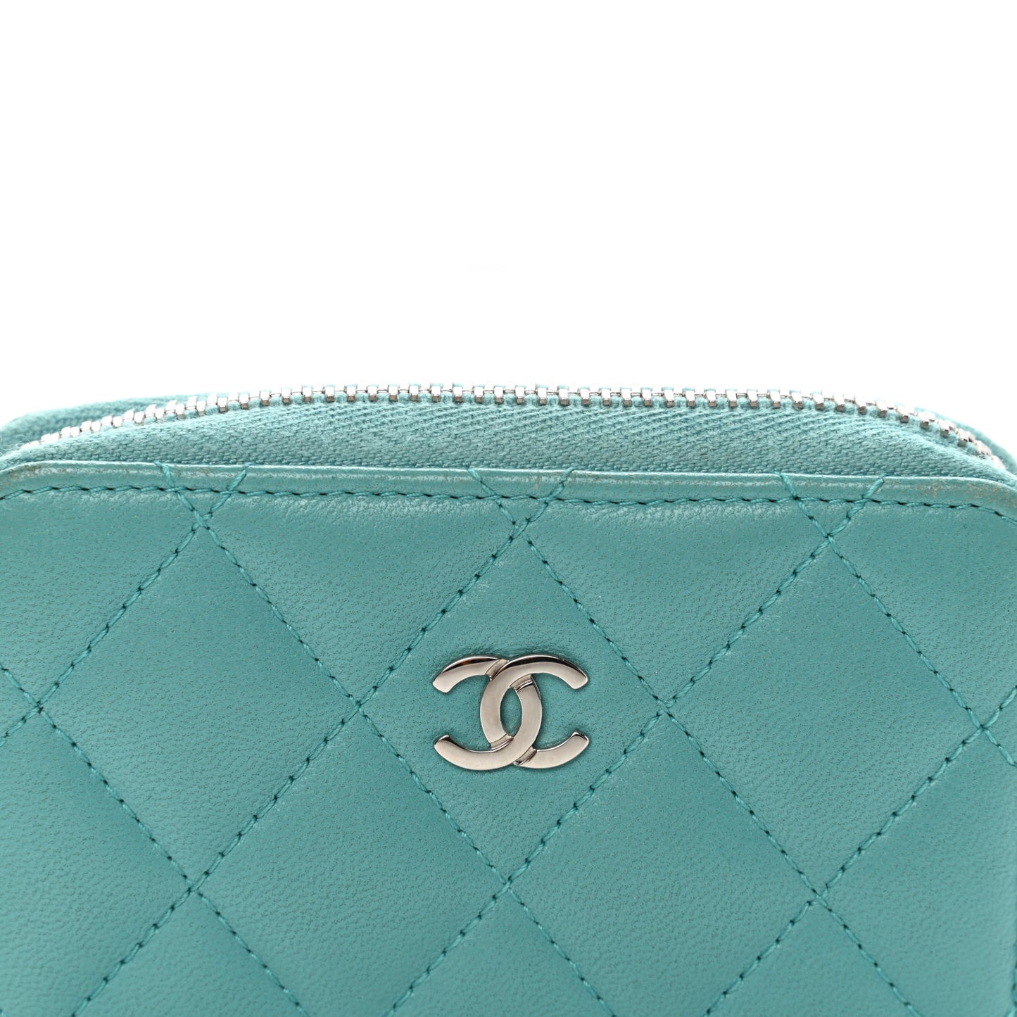 Lambskin Quilted Zip Around Coin Purse Wallet Turquoise