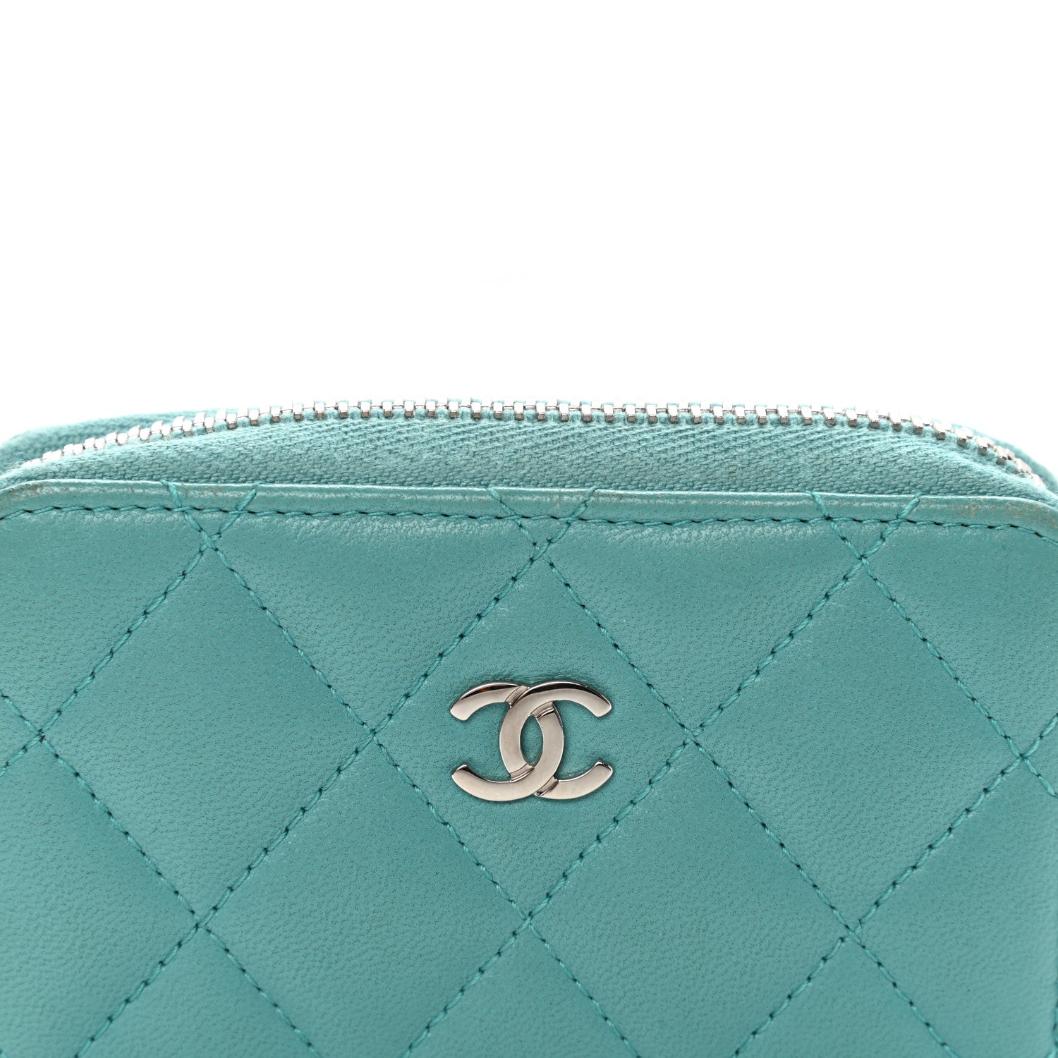 Chanel Lambskin Quilted Zip Around Coin Purse Wallet Turquoise 9 of 10
