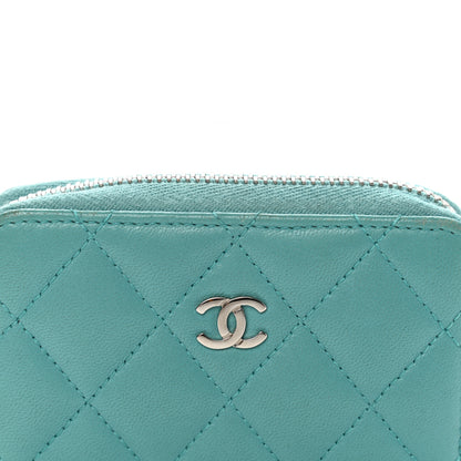 Chanel Lambskin Quilted Zip Around Coin Purse Wallet Turquoise 9 of 10