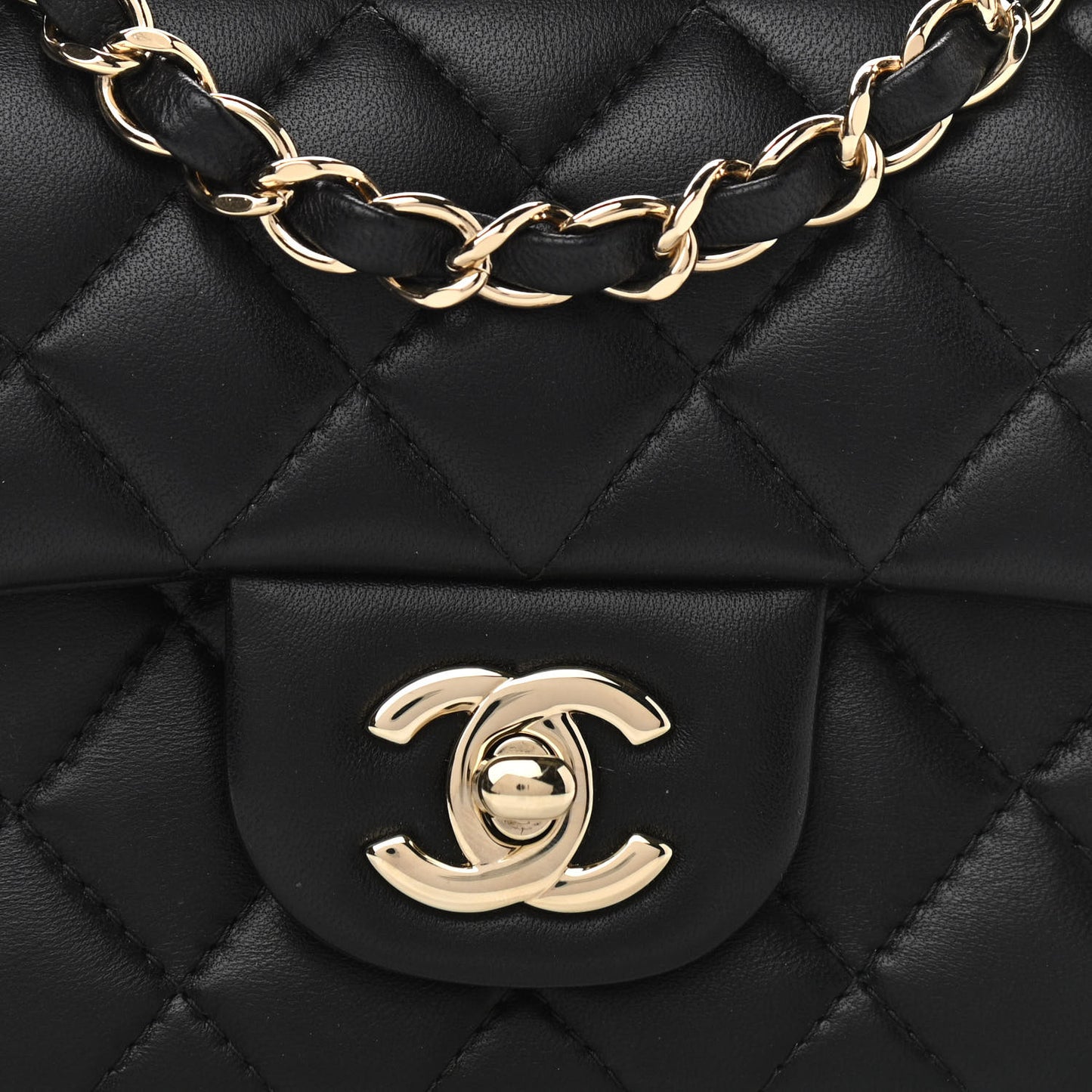 Lambskin Quilted Mini Rectangular Flap Black