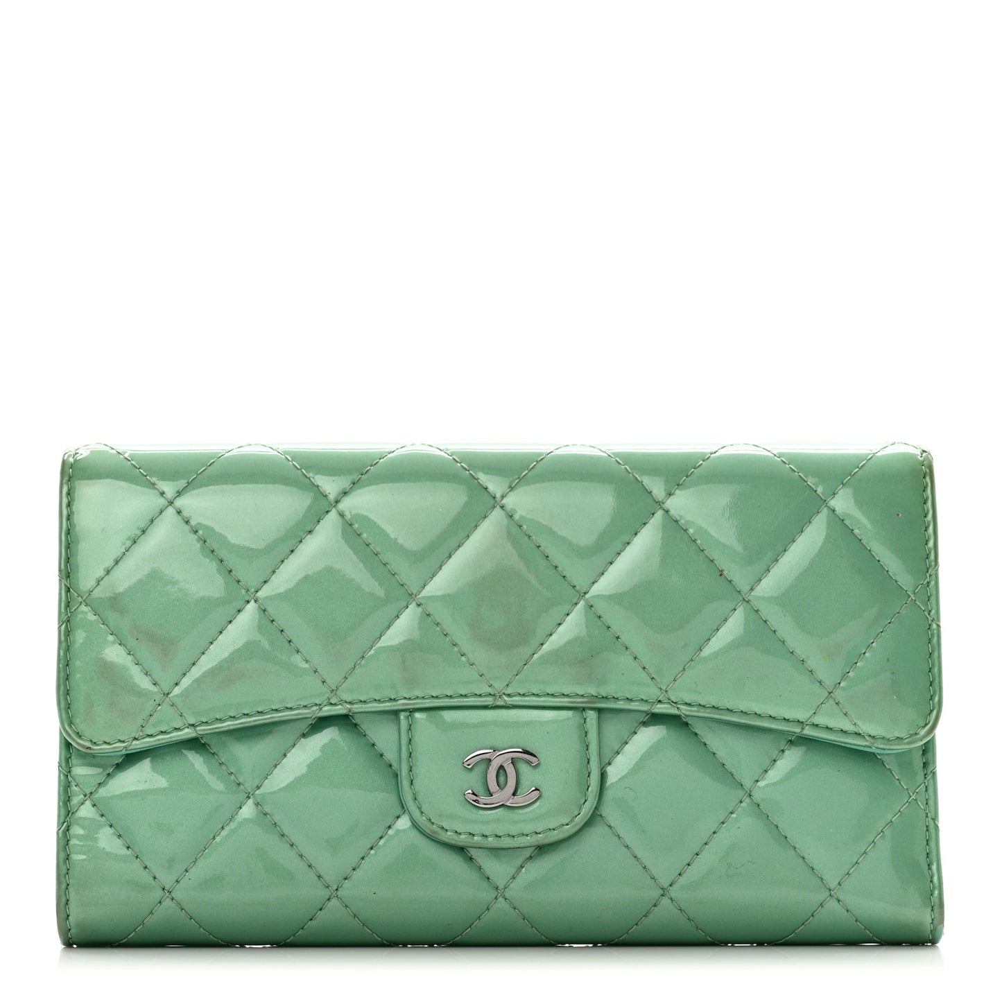 Patent Quilted Large Flap Wallet Green