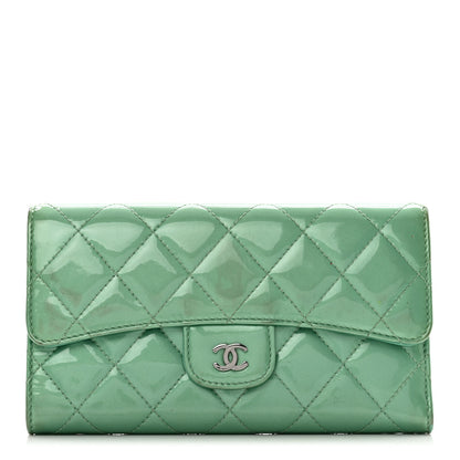 Chanel Patent Quilted Large Flap Wallet Green 1 of 11
