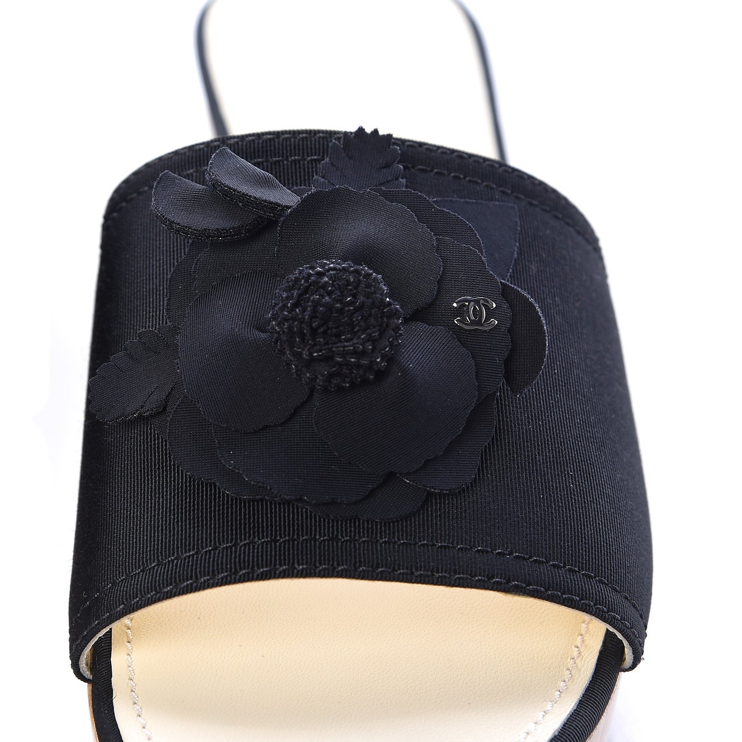 Grosgrain Camellia CC Sandal Mules 39 Black