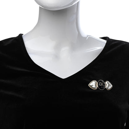 Chanel Pearl CC Heart Brooch Pearly White Gold Black 2 of 4