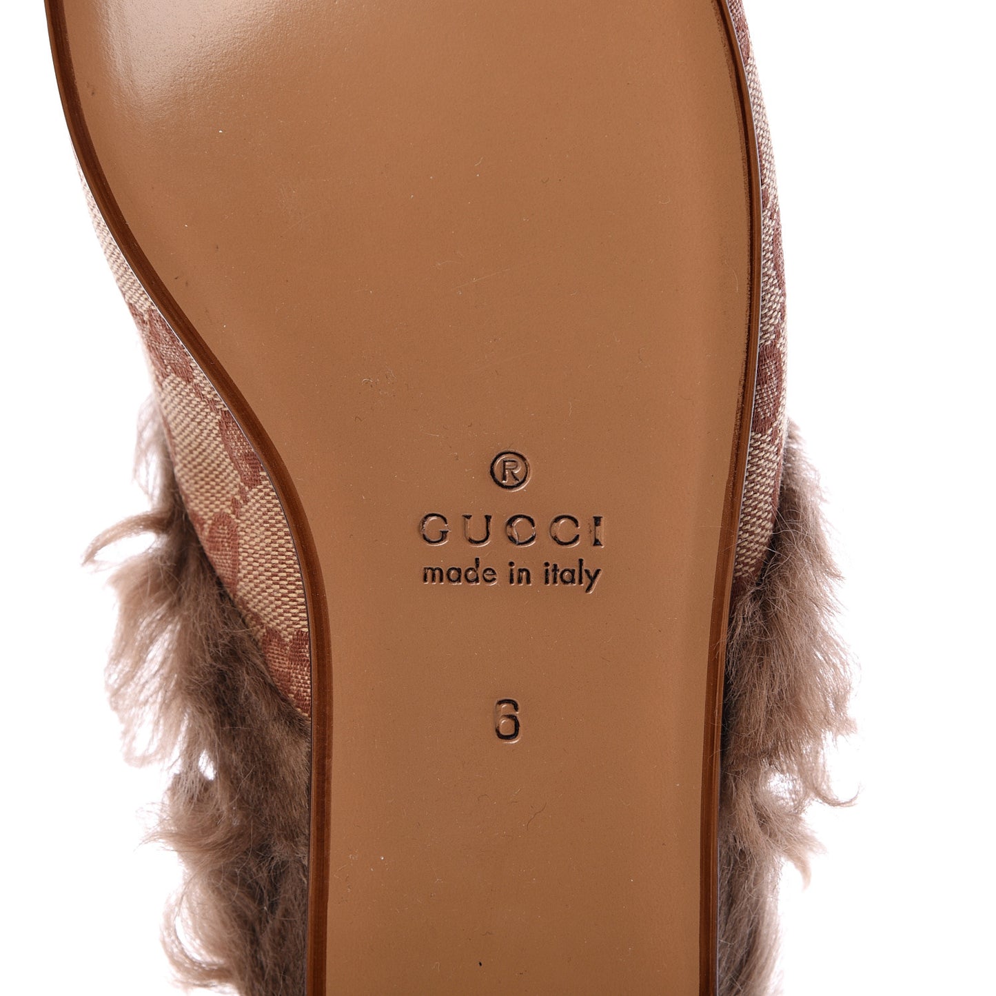 GG Monogram Fur Mens Princetown Slippers 6 Beige Ruggine Rust
