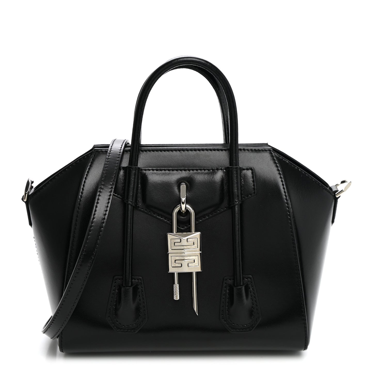 Box Calfskin Mini Lock Antigona Shoulder Bag Black