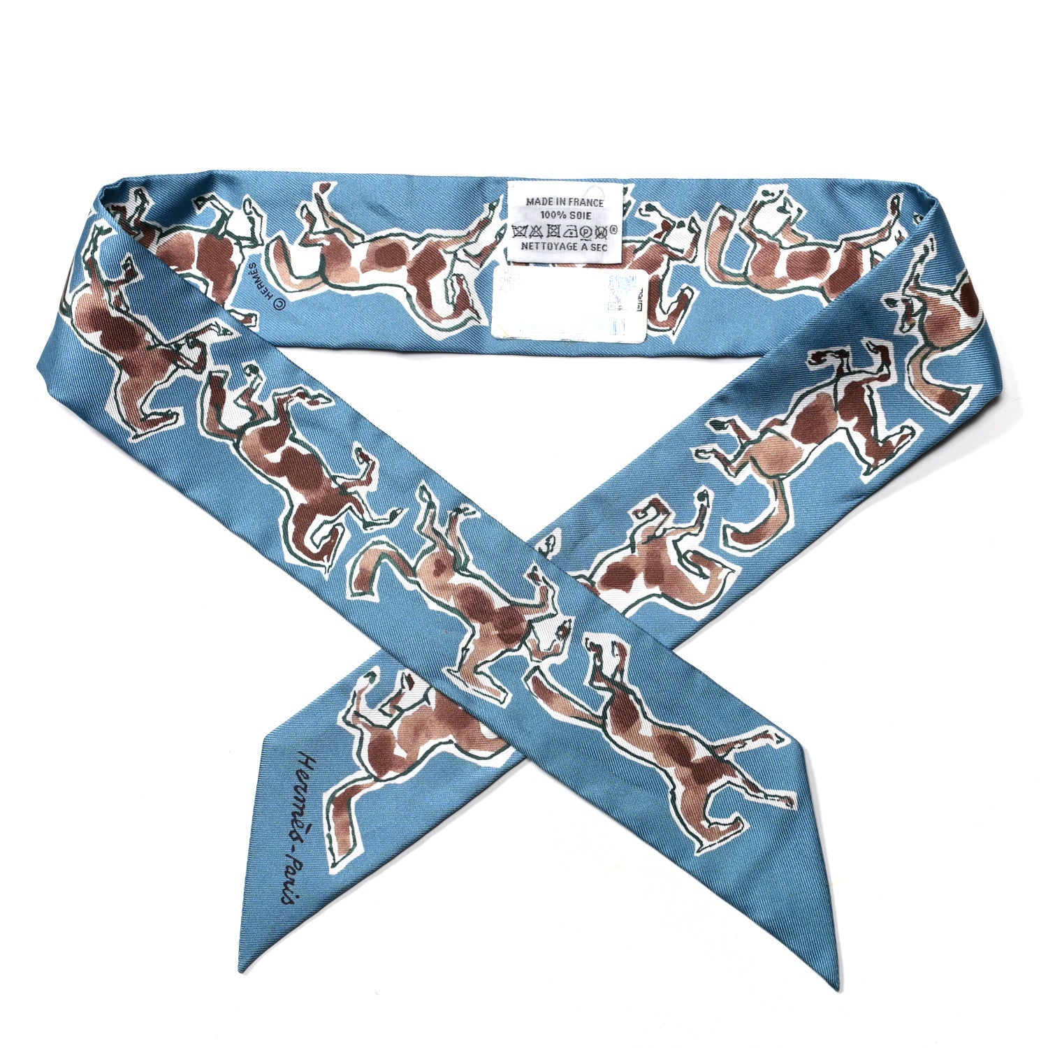 Hermes Silk Chevaux En Liberte Twilly Bleu Glacier Beige 1 of 5