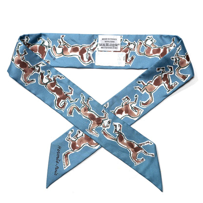 Hermes Silk Chevaux En Liberte Twilly Bleu Glacier Beige 1 of 5