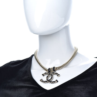 Chanel Metal Lambskin CC Chain Necklace Gold Black 2 of 5