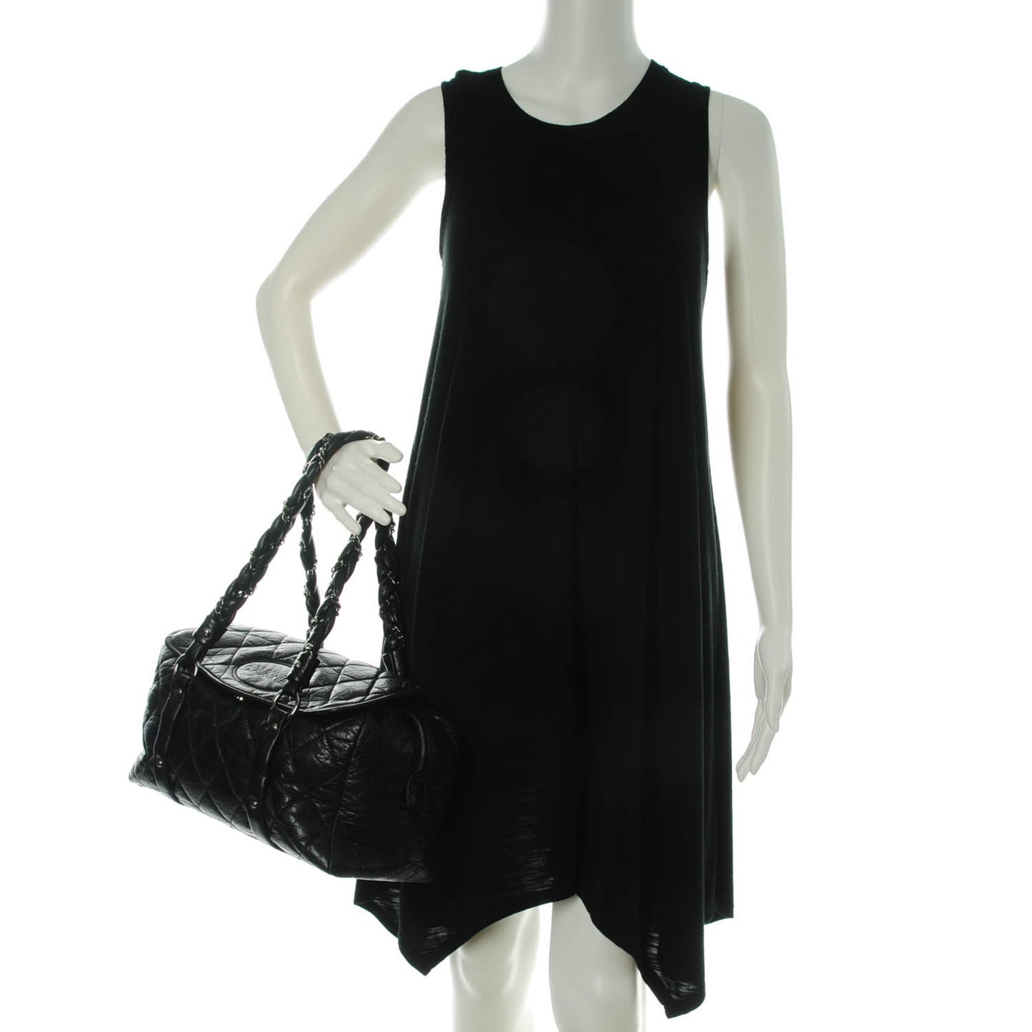 Distressed Lambskin Quilted Lady Braid Flap Tote Black