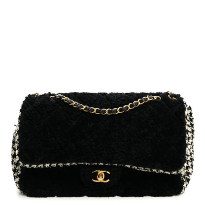 Chanel Shearling Sheepskin Tweed Quilted Single Flap Black 1 of 11