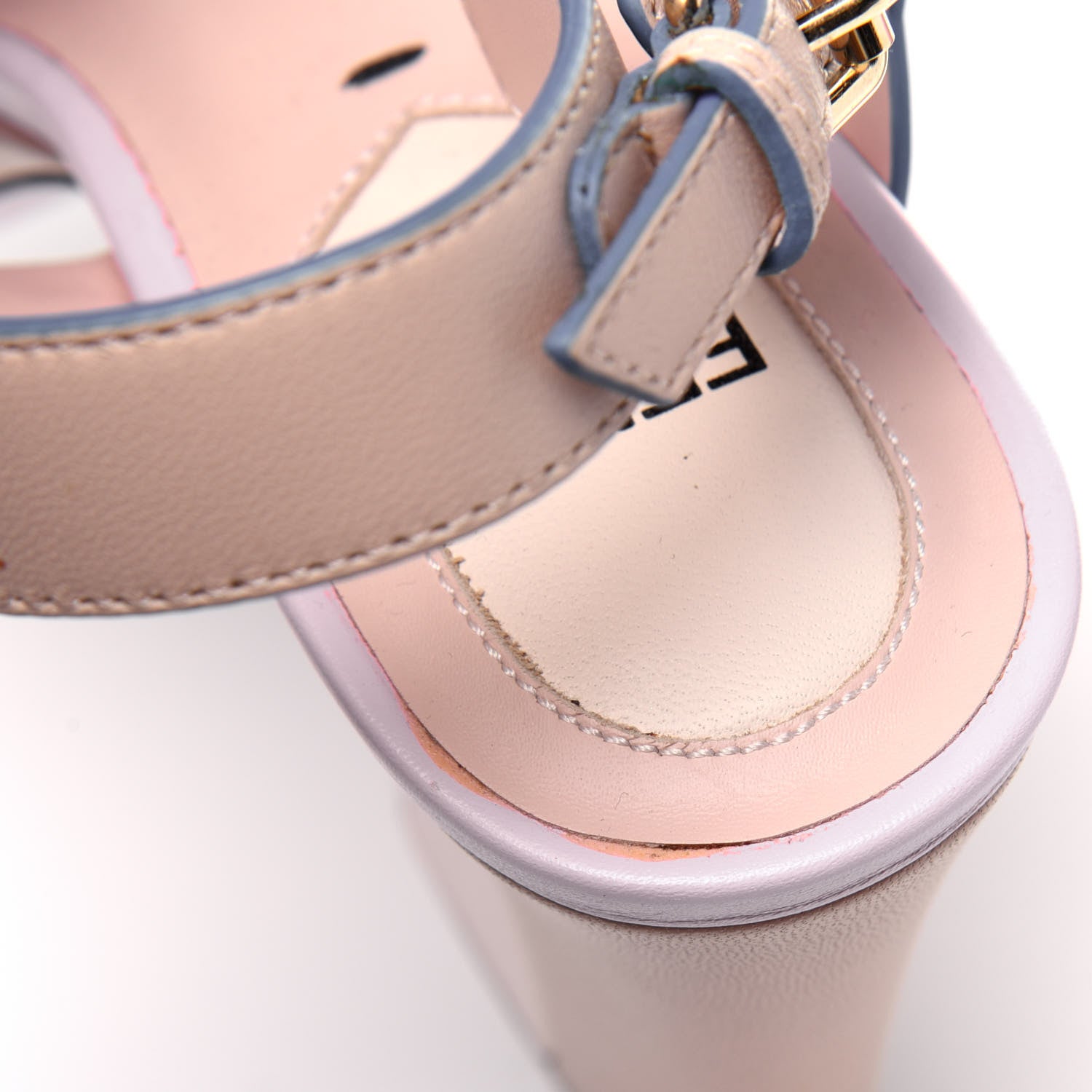 Fendi Calfskin Scalloped Pearl Studded Flower Embellished Platform Sandals 35 Beige Multicolor 11 of 14