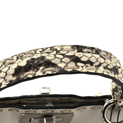 Fendi Vitello Granato Camoscio Elaphe Python Print Macro Stitchings Small Peekaboo I SEE U Iconic Satchel White Roccia 11 of 11
