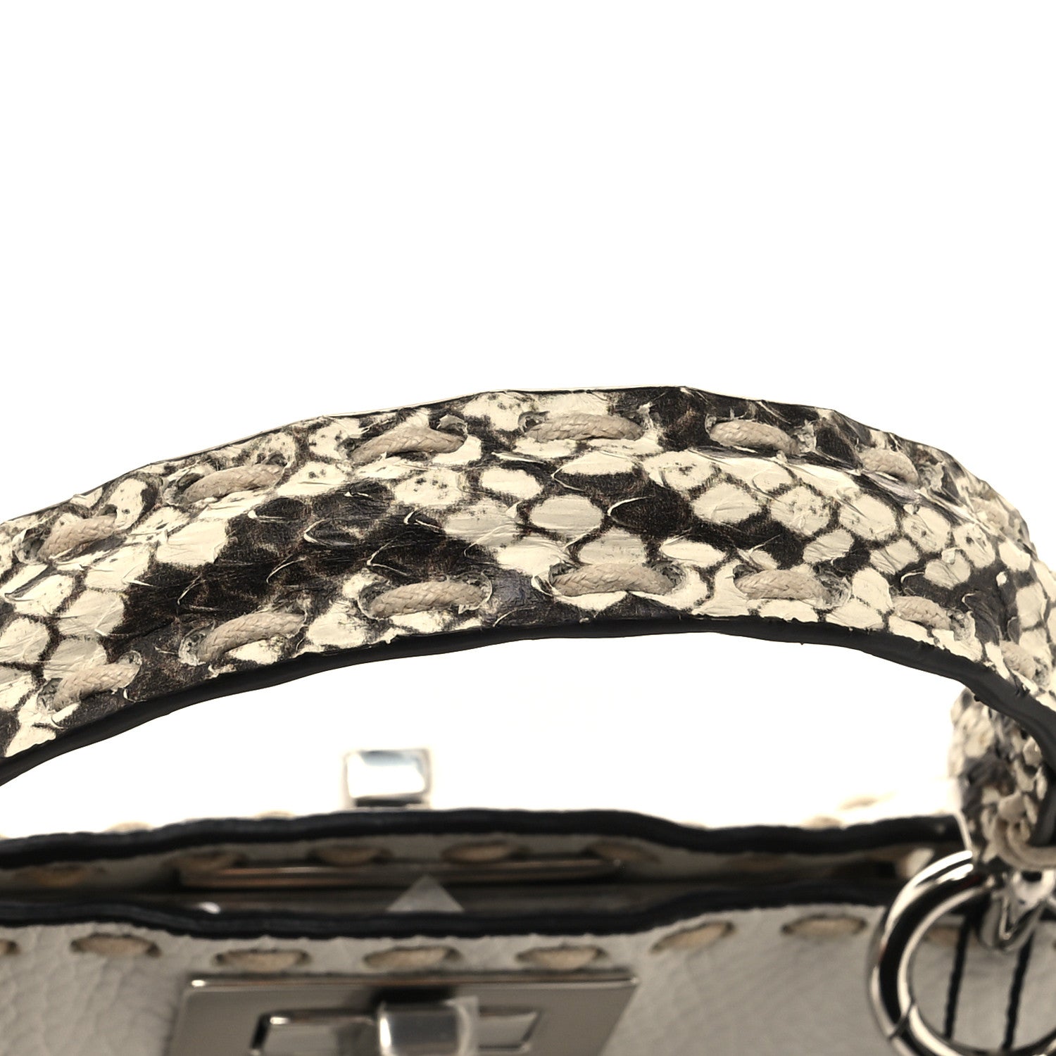 Fendi Vitello Granato Camoscio Elaphe Python Print Macro Stitchings Small Peekaboo I SEE U Iconic Satchel White Roccia 11 of 11