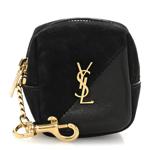 Suede Lambskin Jaime Cube Charm Keychain Black