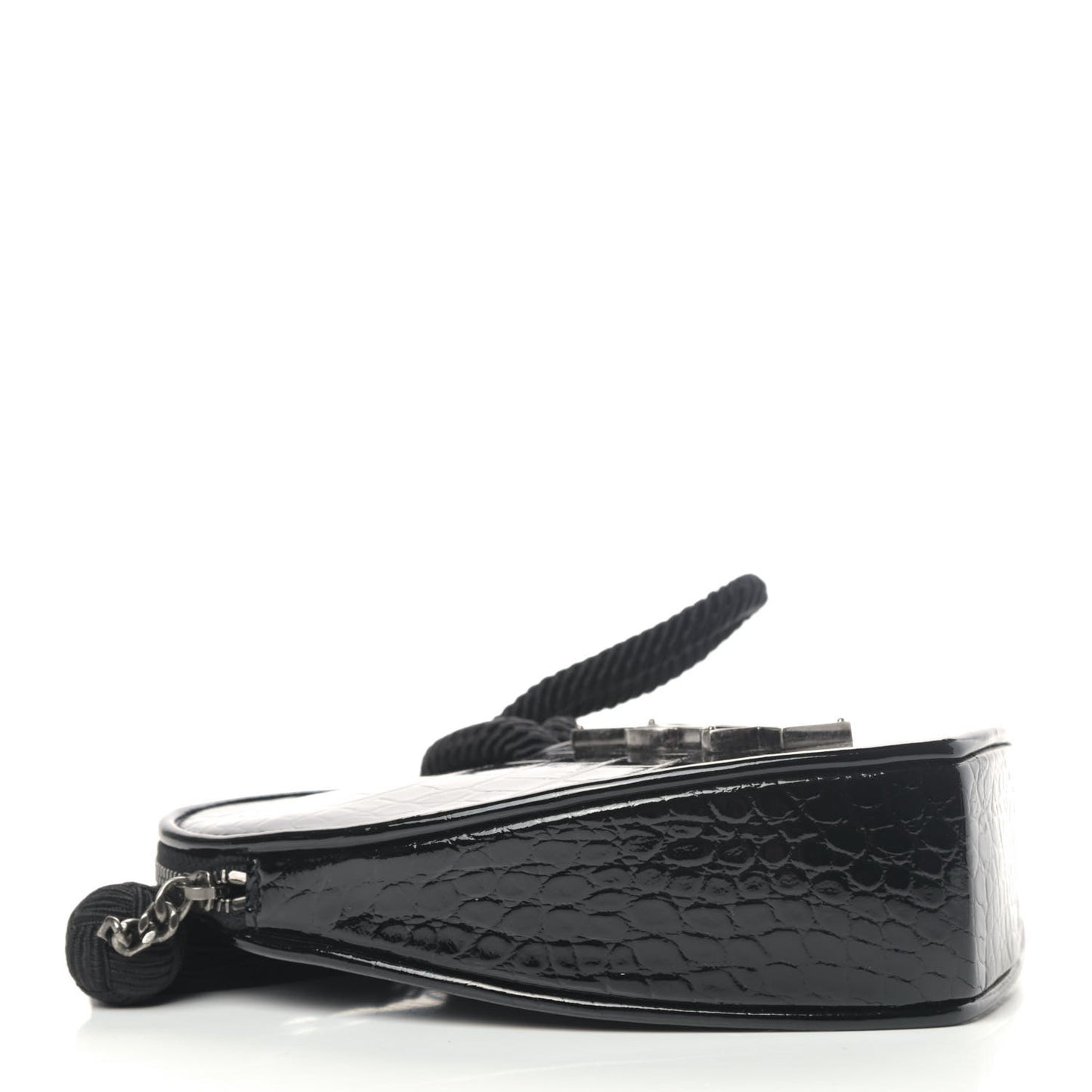 Patent Crocodile Embossed Sac Coeur Heart Shaped Clutch Black