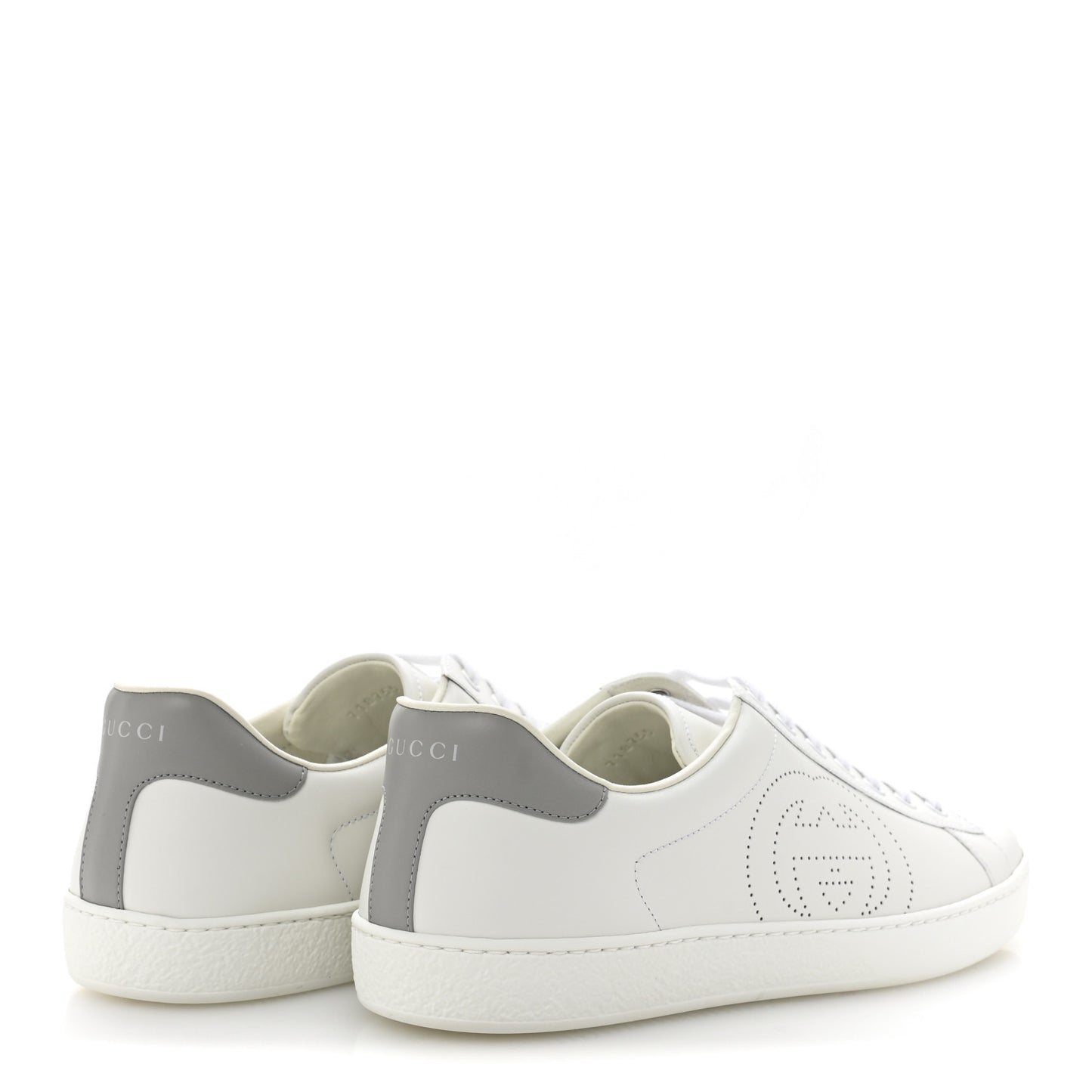 Calfskin Interlocking G Perforated Mens Ace Sneakers 9.5 White Grey Sky