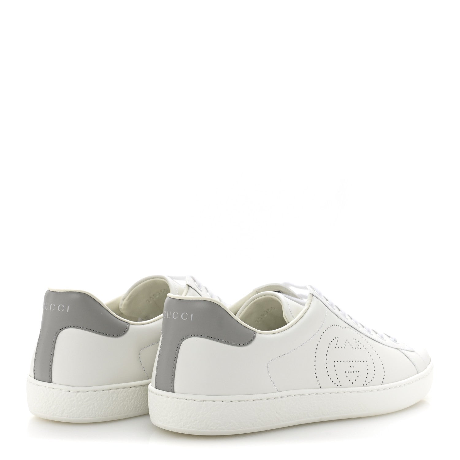 Gucci Calfskin Interlocking G Perforated Mens Ace Sneakers 9.5 White Grey Sky 5 of 10