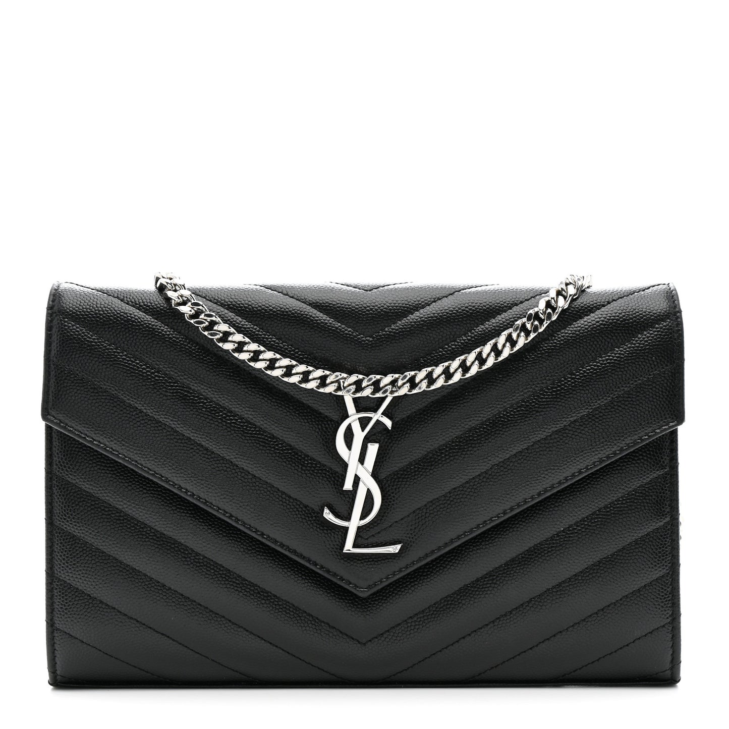 Grain De Poudre Matelasse Chevron Monogram Chain Wallet Black
