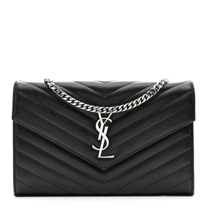 Saint Laurent Grain De Poudre Matelasse Chevron Monogram Chain Wallet Black 1 of 16