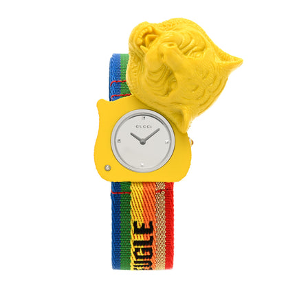 Gucci Stainless Steel Nylon 32mm Le Marche Des Merveilles Tiger Quartz Watch Yellow 2 of 5