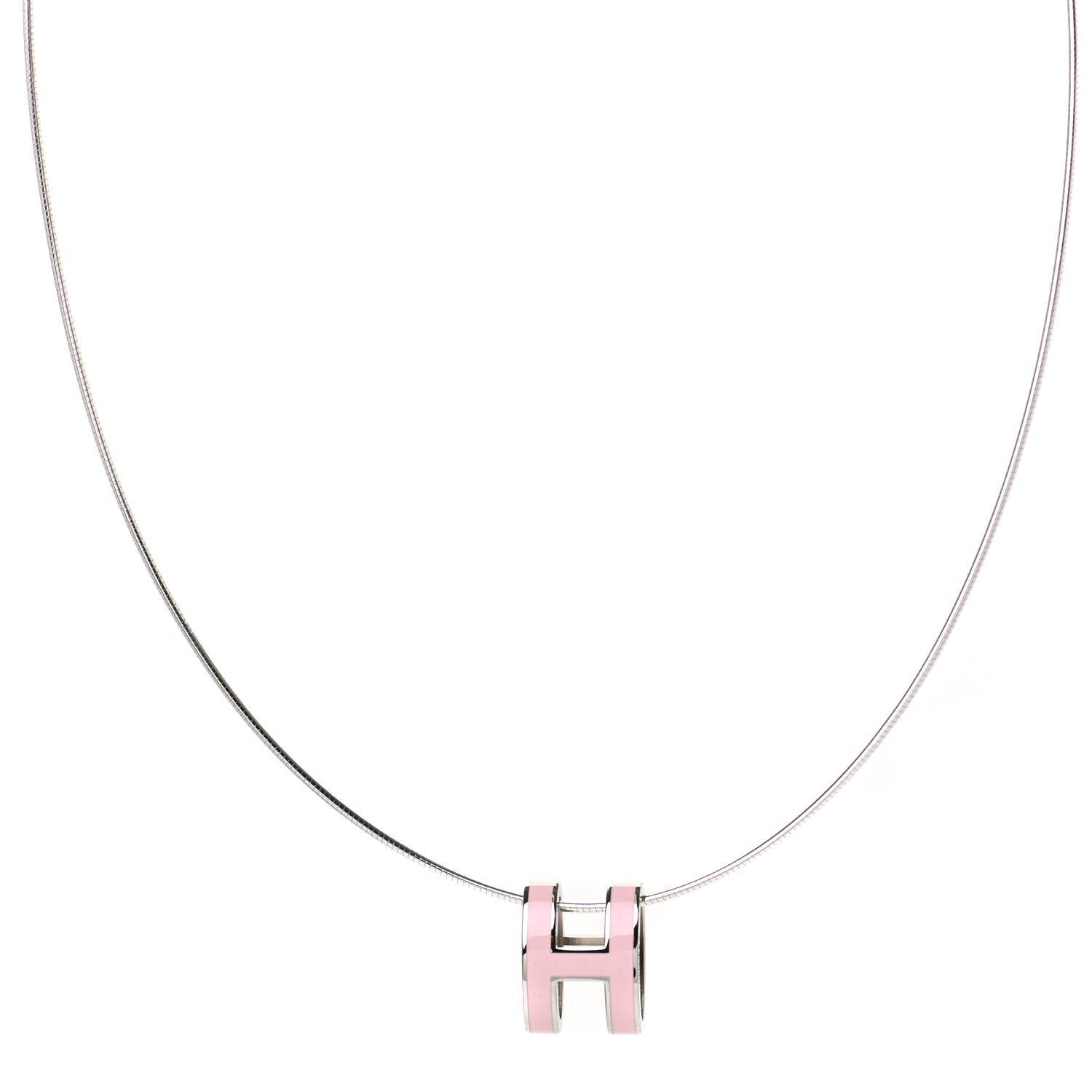 Hermes Lacquered Palladium Pop H Pendant Necklace Rose Dragee 1 of 4