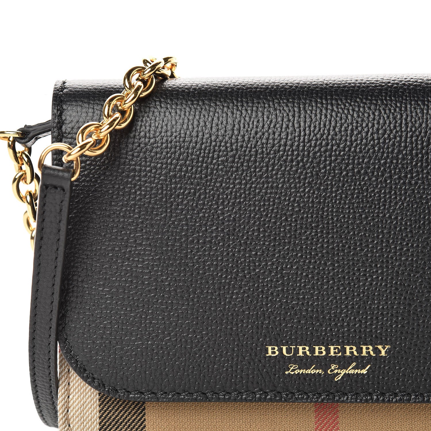 Burberry Derby Calfskin House Check Wallet On Chain Black 9 of 11