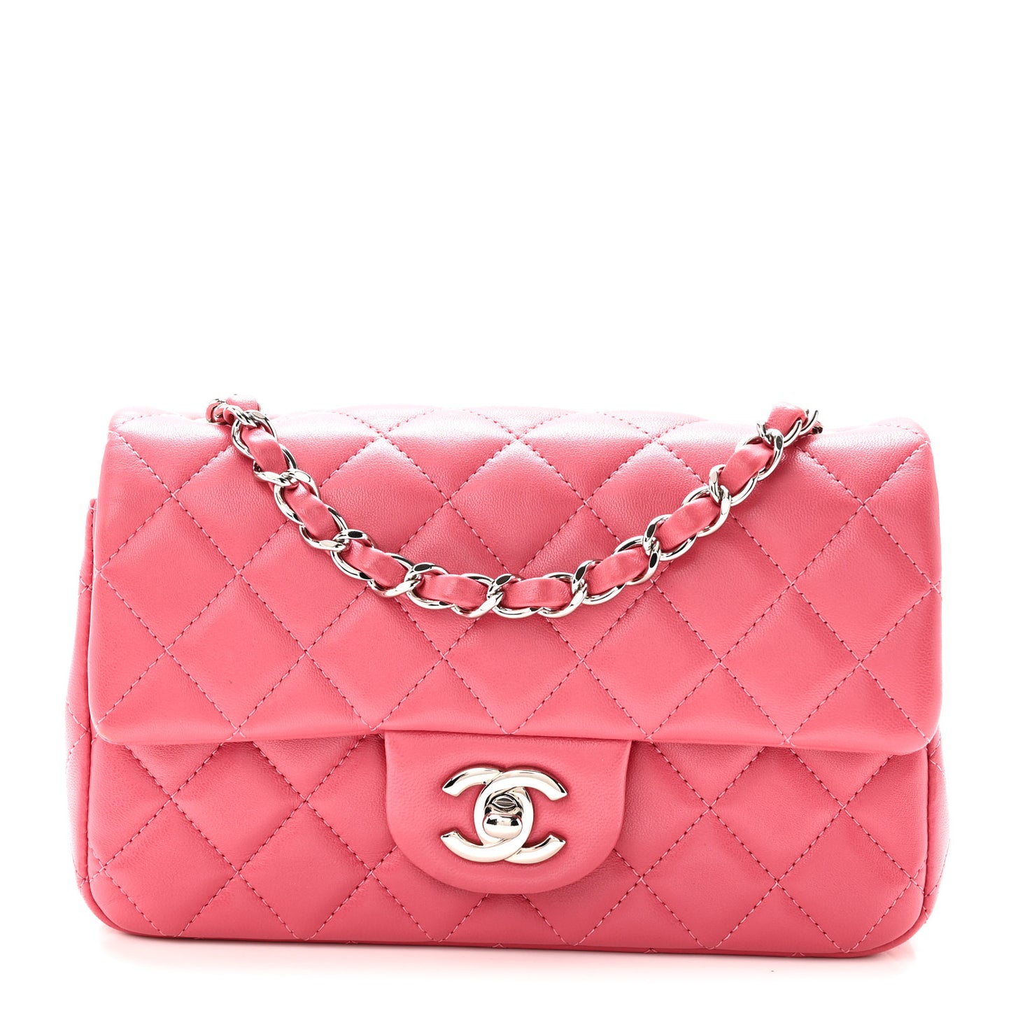 Lambskin Quilted Mini Rectangular Flap Pink