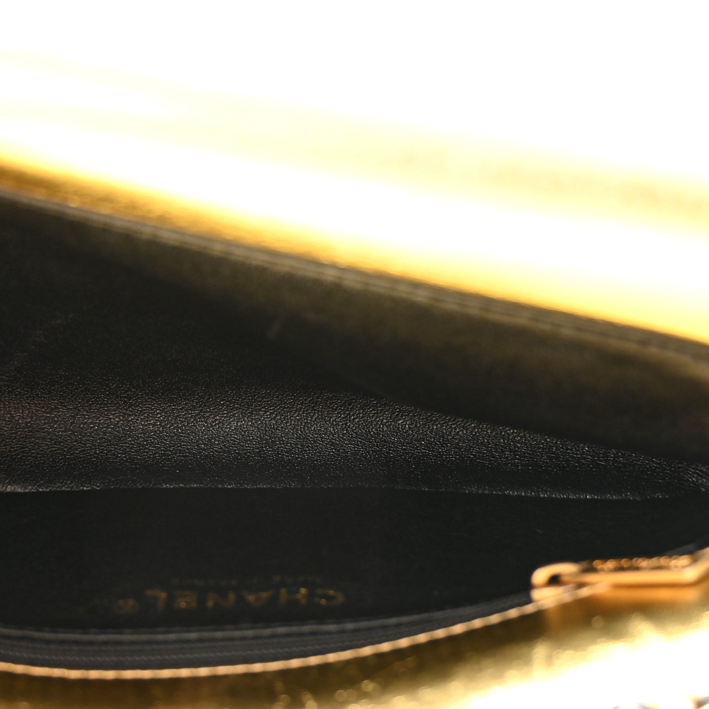 Lambskin Metallic Quilted Small CC Chic Double Flap Black Gold