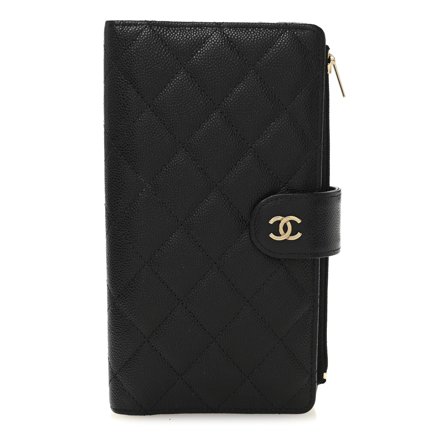 Caviar Quilted Long Zipped Wallet Black
