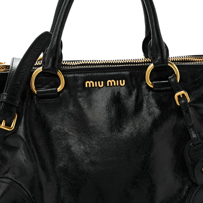 Miu Miu Vitello Shine Top Handle Satchel Black 7 of 11