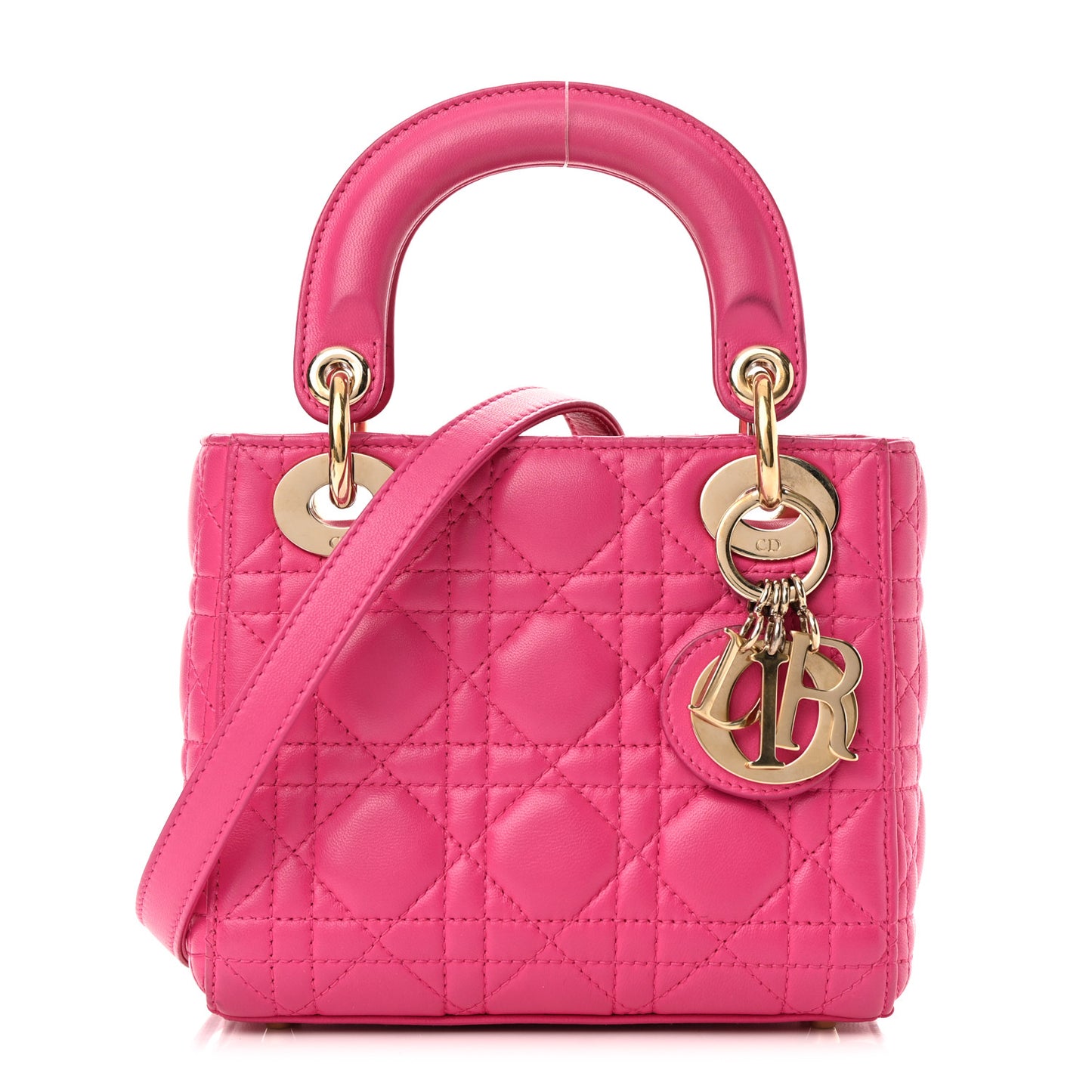 Lambskin Cannage Mini Lady Dior Fuchsia