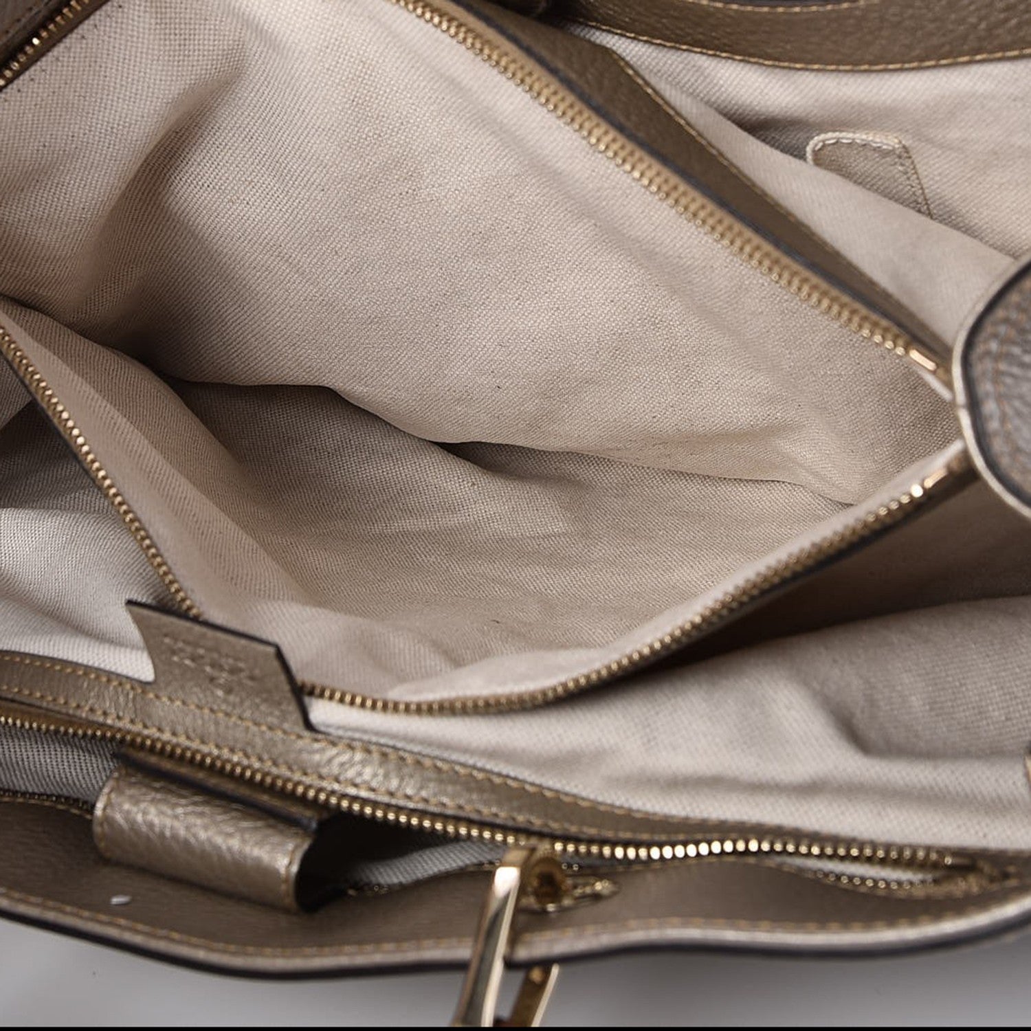 Gucci Metallic Pebbled Calfskin Large Bamboo Shopper Tote Golden Beige 7 of 10